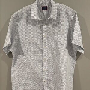 Untuckit Men’s 2XL Short Sleeve Button Down Shirt Cotton Linen Blend White Blue